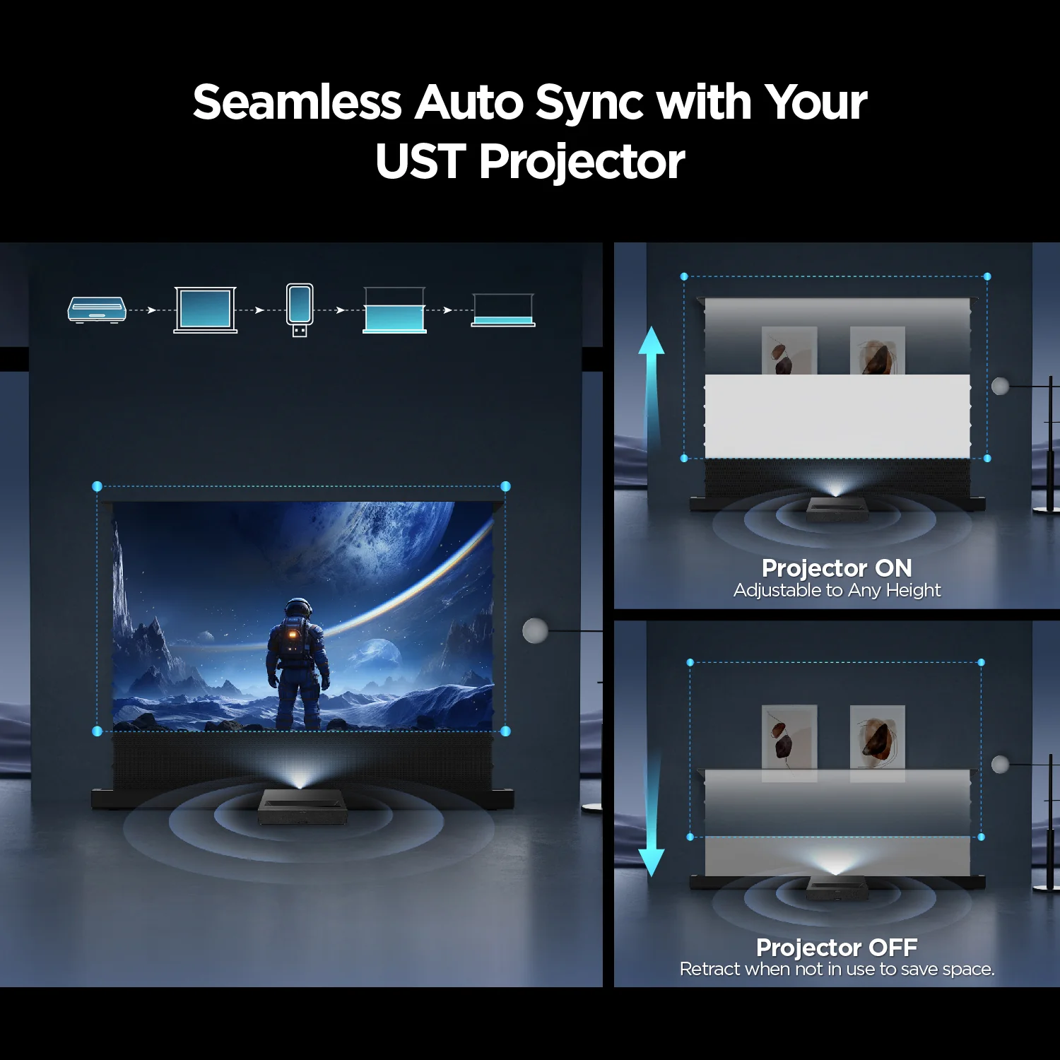 84''-130'' NothingProjector Black Series 95% ALR Motorized Floor Rising Screen For Ultra Short Throw Projector - Image 5